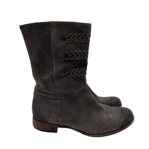 UGG Women's 8 Cailyn Distressed Grey Suede Braided Detail Mid Calf Boots 3182